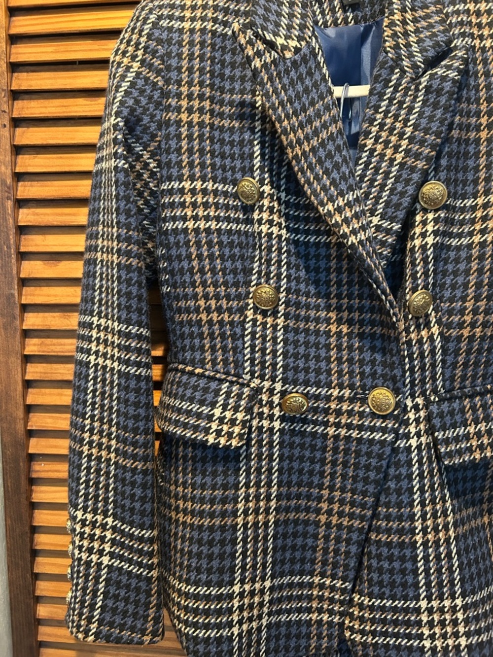 Boston Proper Navy, Brown & Cream Plaid Double-Breasted Suit Set - Picture 4 of 15
